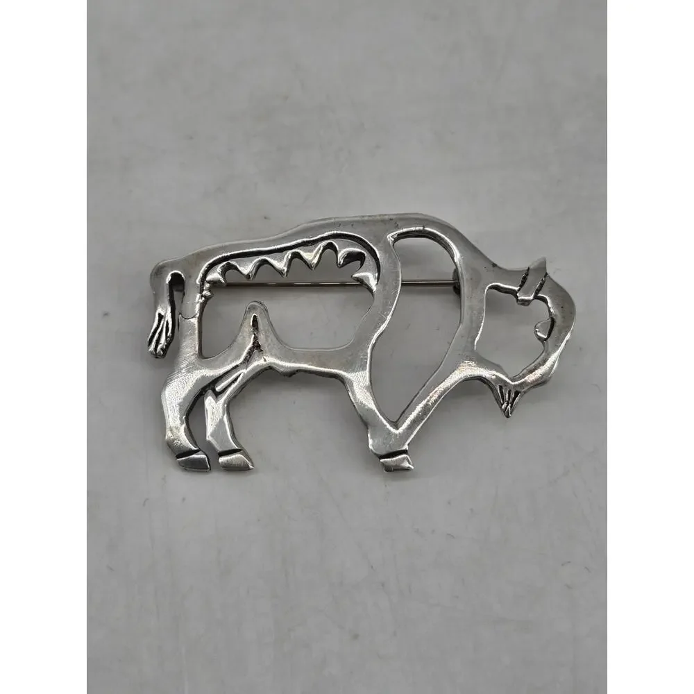 Vtg 70s Sterling Navajo GS Glen Irene Sandoval Buffalo Bison Outline Brooch Pin
